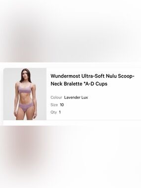 Lululemon Wundermost Nulu Scoop Neck Bralette Lavender Lux Size 10